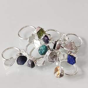 Bague pour femme en pierre brute, pierre naturelle péridot, lapis-lazuli, quartz, grenat, citrine, bijoux fantaisie, bague en argent sterling 925 - Product Image 2