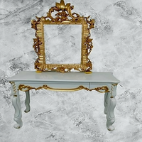 Coiffeuse Vintage en Bois Blanc et Doré avec Miroir Orné Meuble sous-vasque Classique de Style Européen
