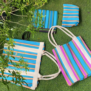 Eco-Friendly Woven PP Striped Shopping <b>Bags</b> Sustainable Recycled Nylon Polypropylene Plastic Handloom Made India-Bulk Recycled - Product Image 1