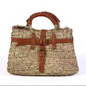 Stylish <b>Straw</b> Bag with Leather Bands Handmade Moroccan Bag , moroccan <b>handbag</b>, women's <b>straw</b> bag - Product Image 1