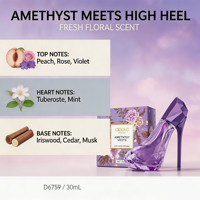 Parfum pour femme Deold Amethyst Heel OEM, logo personnalisé, marque privée, vente en gros, 30 ml, frais, fruité, floral