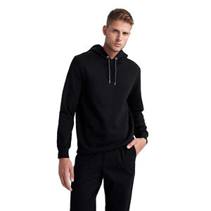 100% Black Cotton Pullover Hoodie for Men Solid Pattern Embroidered Plain Dyed Custom Print <b>Thermal</b> <b>Fleece</b> Sweatshirt for Winter - Product Image 1