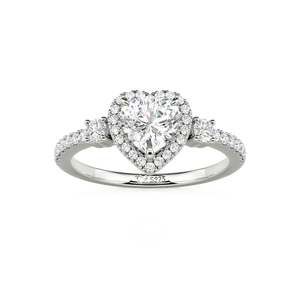 Bague de fiançailles Jeulia personnalisée à trois pierres en moissanite avec halo en forme de cœur Pt950 - Product Image 3
