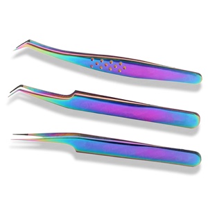 Puntas herméticamente cerradas, fácil fabricación de ventiladores, pinzas de diseño de puntos de Color arcoíris, punta de fibra, pinzas japonesas para pestañas de acero inoxidable - Product Image 2