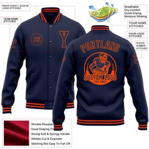 Personalizado azul marino naranja bombardero Full-Snap Varsity Letterman chaqueta cortavientos Streetwear vintage hombres Varsity chaqueta - Product Image 2