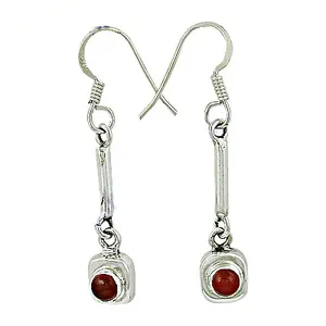 Boucles d'oreilles pendantes géométriques classiques avec pierre grenat rouge sertie en clos, en argent 925, bijoux de luxe pour femme - Product Image 2