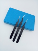 Pince à épiler pour Extension de cils Shine Black Color Diamond Grip Best Isolation Lash Tweezer Silver Pointed Tip Non Fiber