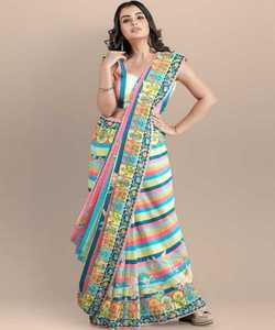 Rich Look Party Wear broderie avec miroir travail couleur verte belle dentelle bordure Saree avec chemisier non cousu nouveauté Alphanumero - Product Image 4