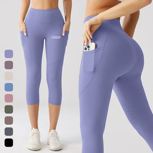 Vente en gros pantalon de gym avec logo personnalisable taille élastique solide froissé bout à bout séchage rapide fitness leggings de yoga poches imprimées décontractées - Product Image 1