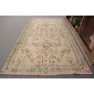 Alfombra turca Vintage Beige verde 3,6X6,5 pies lana hecha a mano área grande diseño de retazos Rectangular pasillo látex para decoración de habitación - Product Image 2