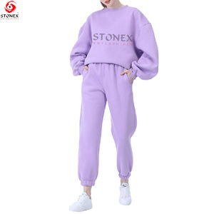 2023, superventas, chándal de gran tamaño con hombros descubiertos para mujer, logotipo personalizado, patrón sólido, precio bajo de fábrica, único para niñas, Invierno - Product Image 4