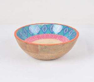 Ensemble de bols à salade en bois, cuillère et fourchette en bois, émaillé artisanal écologique, imprimé pour la cuisine, la table à manger, Diwali, mariage - Product Image 4