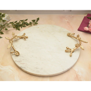 Plateau de service moderne en marbre blanc avec design élégant en or rose, plateau en pierre rectangulaire fait à la main pour la décoration intérieure ou le mariage - Product Image 4