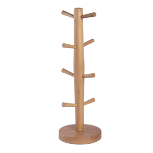 Extra Tall 44cm Beech Wood Mug Holder <b>Tree</b> - Premium 8-Hook Natural Wooden Coffee Cup <b>Stand</b> - Eco-Friendly Kitchen Storage Rack - Product Image 1