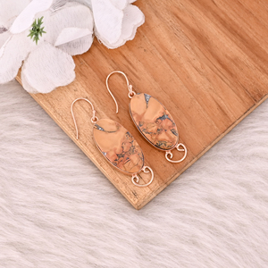 Malinga Boucles d'oreilles pendantes de Bohème Jasper faites à la main en laiton plaqué or rose, pierres précieuses ovales à la mode, cadeaux de fiançailles de mariage pour elle - Product Image 3