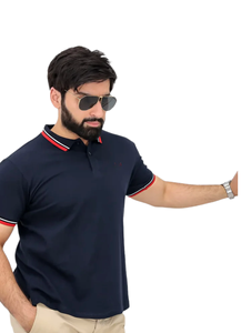 Polo de manga corta para hombre, camiseta informal de mezcla de algodón ajustada con cuello de ajuste en contraste para negocios de verano y uso diario - Product Image 3