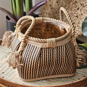 Eco Friendly Seagrass <b>Basket</b> Handmade Woven Rattan Storage Bin <b>for</b> Clothes Toys <b>Plants</b> and Room Decoration - Product Image 5