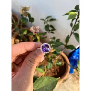 Amethyst Cushion Cut <b>Ring</b> 925 Sterling Silver Handmade Gemstone Jewelry Wholesale Supplier - Product Image 1