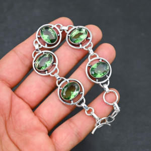 Ajustable de 7-8 Pulgadas, con 5 Piedras Ovaladas de Amatista Verde de 10x14 mm, Plata de Ley, Certificado IGI, Clásico Unisex de Lujo - Product Image 2
