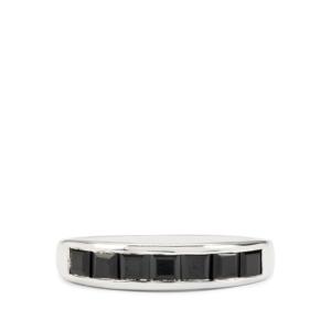 Bague vintage en rhodium plaqué platine avec spinelle noire 1,30 ct, pierre naturelle taillée, bijoux fins - Product Image 2