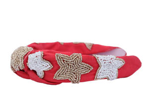 Bandeau perlé étoile rouge de qualité export durable, fait main, nœud, accessoire de cheveux en tissu de luxe pour boutique, décontracté et festif - Product Image 4