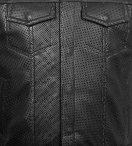 เสื้อกั๊กหนังแท้สีดำทนทานสำหรับขี่มอเตอร์ไซค์น้ำหนักเบาระบายอากาศได้แบบไม่มีปกมีกระดุมหนึ่งชิ้น - Product Image 6