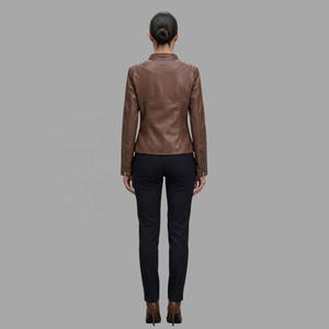 Women’s Brown Faux Leather Motorcycle <b>Biker</b> <b>Jacket</b> by Novenza - Product Image 6