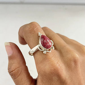 Bague en argent massif 925 pour femme avec poire taillée rose Thulite pierre précieuse larme bijoux pour cadeaux d'anniversaire bague Thulite - Product Image 1