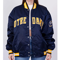 University of Notre Dame Blue Satin Bomber Jacket Classic Varsity Look para estudiantes