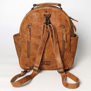 Mochila de manta de sillín de estilo occidental hecha a medida, bolsa de viaje Vintage de cuero genuino con cierre de cremallera, mochila para mujer - Product Image 5