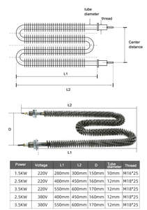 Calentador de Aire Tubular con Aletas en Forma de W, Elemento Calefactor Eléctrico Recto de Acero Inoxidable, Componentes de Calentador Industrial - Product Image 4