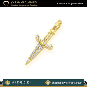 Vente en gros : Pendentifs mini-dague médiévale ornés de diamants, en or massif 10K avec diamants naturels véritables, prix de gros - Product Image 2