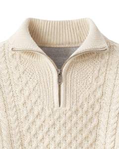 Manufacturer Customized Mens Quarter Zip <b>Cable</b> <b>Knit</b> <b>Sweater</b> White Textured Pattern High Neck Warm Winter Pullover OEM - Product Image 5