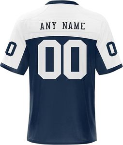 Maillot de football américain personnalisé pour homme, bleu marine, col en V, manches courtes, impression sublimée, nom et numéro de l'équipe, évacuation de l'humidité - Product Image 2