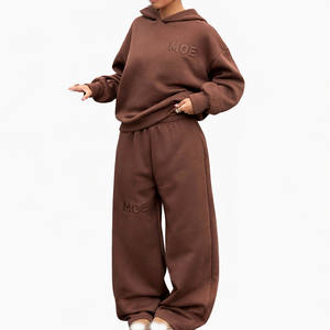 Ensemble sweat à capuche en polaire surdimensionné et pantalon large pour femme, logo en relief, coupe décontractée, vêtements de rue décontractés, fabrication - Product Image 1