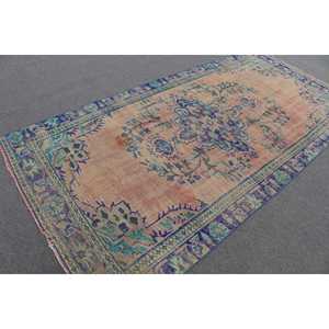 Tapis turc vintage 4,9x9,6 pieds, grand tapis bleu et rouge patchwork en laine avec envers en latex, tapis traditionnel écologique pour la maison - Product Image 2