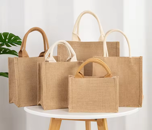 Sac fourre-tout en toile de jute pliable de haute qualité imprimé sur mesure avec couleur et taille personnalisées et cuir gaufré avec logo - Product Image 4