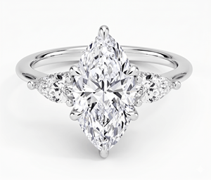 Bague de fiançailles à trois pierres en diamant, diamants de taille marquise et poire pour femme, diamants de laboratoire - Product Image 3
