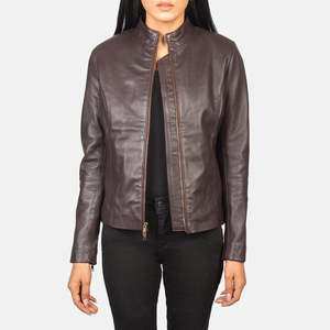 Rumella Maroon Sheep Skin Biker <b>Jacket</b> with Custom Logo <b>Suede</b> Satin Faux Fur Winter Spring Coat Style Polyester Cotton Filling - Product Image 1
