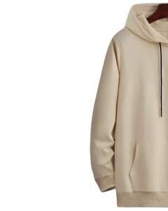 Sudadera con Capucha Beige Lisa Unisex, Sudadera Informal de Forro Polar con Capucha y Bolsillo Tipo Canguro, Ropa de Calle Abrigada para Invierno - Product Image 3