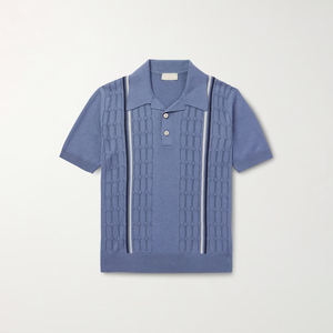 Polo d'été pour hommes en bambou Slim Fit Casual Short Sleeve Striped Color Blocking Breathable Cooling Knit Top Shirts - Product Image 1