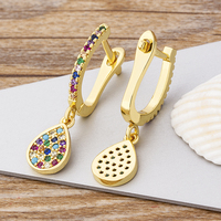 QIKU mode coloré cristal gouttelette forme boucles d'oreilles femmes bijoux couleur or cuivre Zircon fête meilleur ami cadeau d'anniversaire