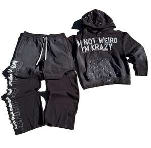 Ventes en gros de survêtements de qualité supérieure, personnalisés, délavés à l'acide, effet délavé, streetwear d'hiver, appliqué, broderie, pantalon de survêtement évasé pour hommes - Product Image 1