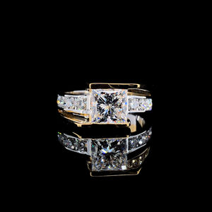 Custom Lab-Grown Round Brilliant Cut Moissanite Rhodium Plated <b>Cocktail</b> <b>Ring</b> Yellow <b>Gold</b> Engagement Wedding Party - Product Image 4