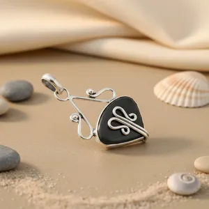 Collier pendentif en onyx noir pour femmes, argent sterling 925, charme bohème, plaqué or, bijoux cadeau - Product Image 3