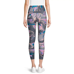 High Waist Ankle-Length Yoga Leggings With Abstract Print Sublimation Transfer Four-Way Stretch Spandex Polyester Pants - Product Image 2