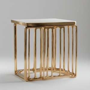 Table d'appoint moderne de luxe nouveau cadre en métal doré recouvert de cuir en bois pour meubles de maison meilleur prix grossiste magasin - Product Image 2