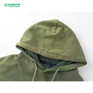 Service OEM – Nouveau design unisexe – Sweat à capuche bleu avec panneau blanc, logo dessin animé vieilli et délavé – 100 % coton molletonné/french terry - Product Image 3