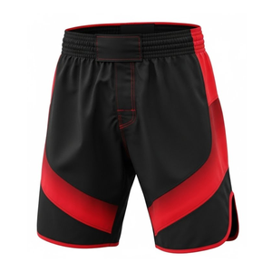 Black <b>Red</b> Angular MMA <b>Shorts</b> - Warrior Stripe Kickboxing Gear - Product Image 1