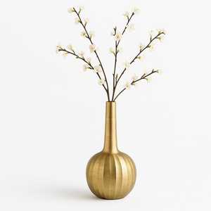 Florero decorativo moderno de Metal dorado con textura acanalada, maceta alta para sala de estar y decoración de mesa de oficina - Product Image 1